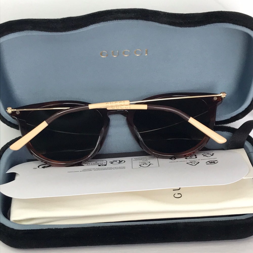 💯 original GG1048S002 Round Sunglasses Havana Gold - Picture 4 of 14